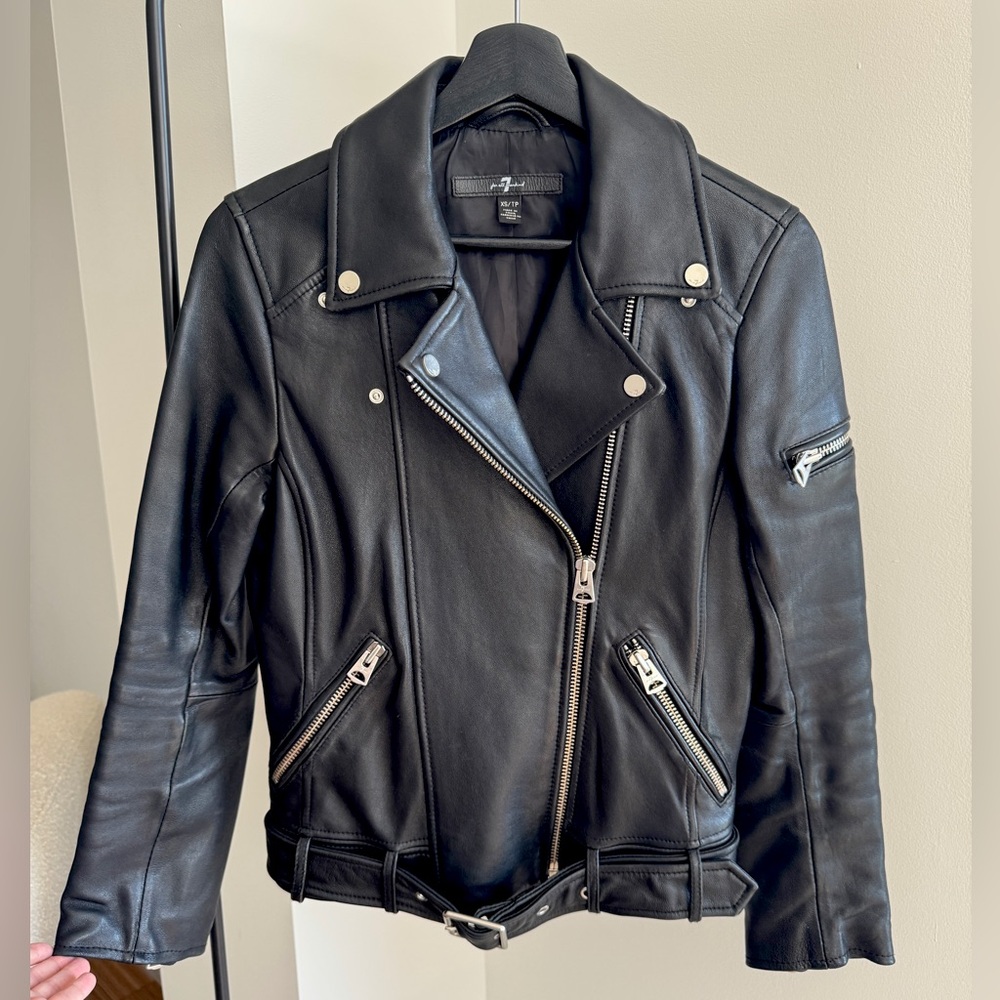 7 for all mankind Black Leather Moto Jacket